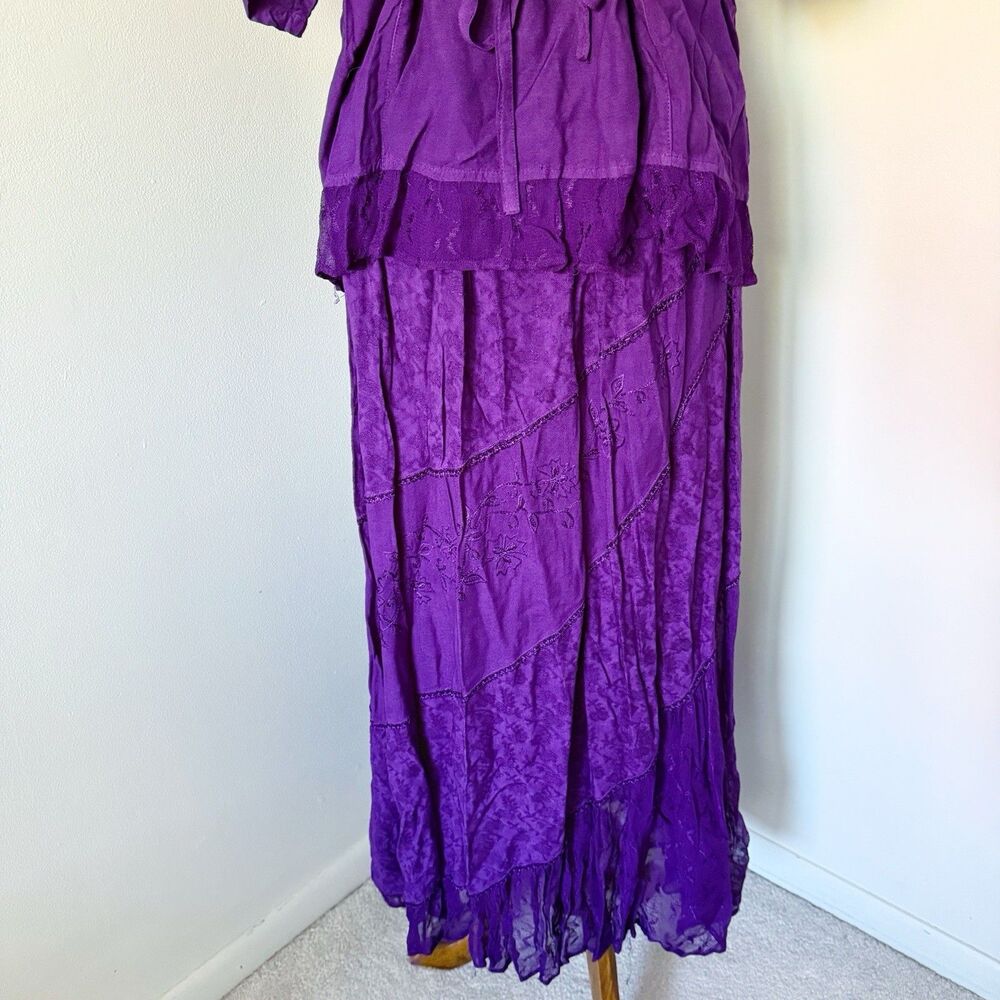 VTG 90s Flower Boho Gypsy Skirt Top Maxi Button Grunge Whimsigoth Purple XL Rayo - Picture 10 of 16